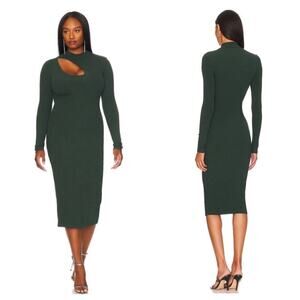 REMI x Revolve Green Dress Lori Midi Long Sleeve Ribbed Knit Forest 0X NEW NWT